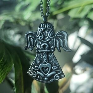 Artisan Pewter Hand-inscribed "Faith" Angel Pendant Necklace by MARCIE